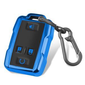 쉐보레 콜로라도 실버라도 교외 타호 GMC 시에라 유콘 캐년과 호환되는 키체인 소프트 TPU 키 쉘이 있는 포브 커버용 QBUC (B:Blue)