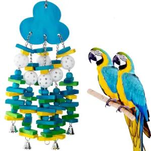 큰 새를 위한 앵무새 장난감 Macaws 아프리카 그레이 및 아마존 다채로운 나무 블록과 벨이 있는 씹기 선물