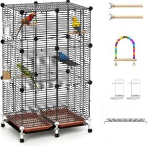 Pawaboo 새장 24.2 L x 16 W 41 H 비행 케이지 슬라이드 아웃 트레이 워터러 및 피더 360 이동식 금속 번식