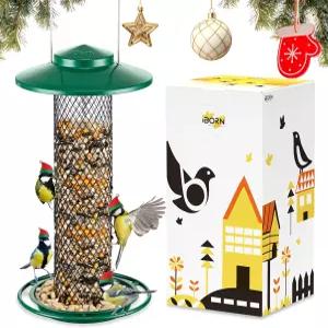 본 땅콩 새 모이통 해바라기 씨 야외 걸이용 13.5인치 금속 메쉬 튜브 17cm 내후성 지붕 및 트레이가 있는