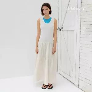 애드아보아 [최초가 99 000원] 26SS 린넨 블렌디드 티어드 니팅 롱 원피스