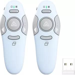 QUI 2팩 무선 프레젠테이션 파워포인트 클리커 구글 슬라이드 키노트 맥 윈도우(USB 블루)용 RF 24GHz