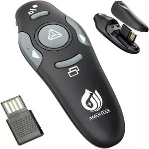 AMERTEER 프레젠테이션 빨간색 포인터가 있는 파워포인트 클릭커 무선 원격 Mac/Windows/Google