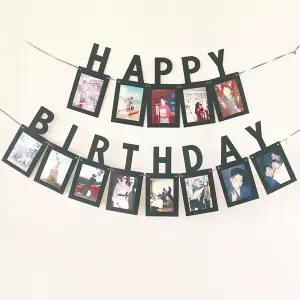 생일 축하 포토프레임 가랜드 HAPPY BIRTHDAY (블랙)