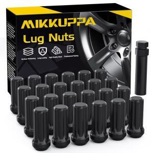 미쿠파 24PCS M14X1.5 러그 너트 - 쉐보레 실버라도 1500 교외 트래버스 포드 F150 GMC 유콘 시에라 1500 캐딜락 XT5 XT6 애프터마켓 휠 블랙 2인치 길이 7 스플라인 타이어 교체