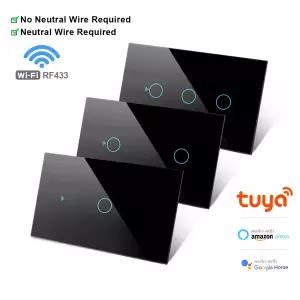 RF433 1/2/3/4 갱 투야 US WiFi 스마트 벽 스위치 중성선 필요 없음 터치 센서 LED 조명 스위치 스마트 홈