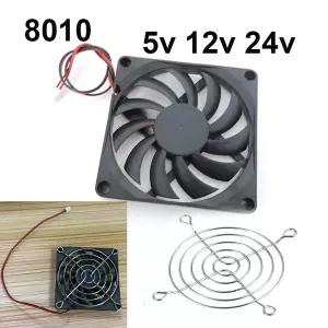팬 그릴이 있는 냉각 팬 80mm 5V 12V 24V 80mmx80mmx10mm 8010 컴퓨터 CUP w28용 DC 브러시리스 미니