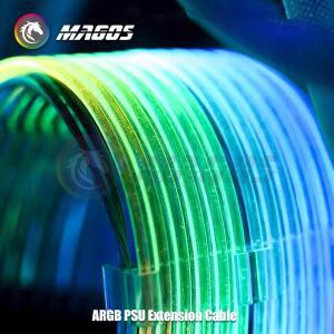 PSU 연장 케이블 RGB ATX 24핀 GPU 8핀 트리플 스트리머 PCI-E 62P 듀얼 레인보우 코드 5V 동기화 PC 케이