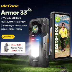 세계 최초 공개 Ulefone Armor 33 4G 러기드폰 25500mAh 512GB ROM 최대 24GB RAM 120Hz 6.59인치 NFC