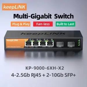 KeepLiNK 6포트 멀티 기가비트 스위치(4포트 2.5Gb RJ45 및 2포트 10G SFP+ 비관리형 플러그 앤 플레이