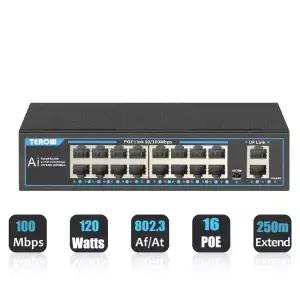 이더넷 스위치 POE 네트워크 16 포트 100Mbps RJ45 허브 IEEE802.3af/at IP 카메라 비디오 감시 무선 AP
