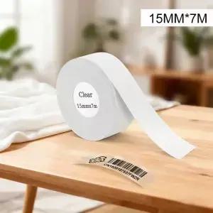 15mmx7m 투명 연속 라벨 테이프 방수 자체 접착 스티커 Marklife P12 P15 Q30 D30 프린터와 호환 가능