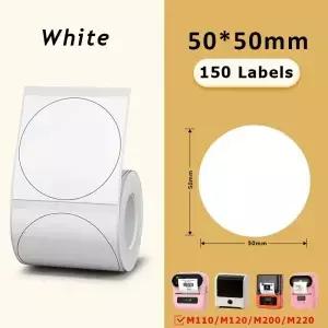 흰색 라운드 라벨 50x50mm/150pcs 열 접착 롤 phomemo M110/M200/M120/M220 메이커 용 슈트
