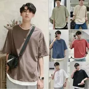 남성 오버핏 무지 반팔티셔츠 레이어드 면티 데일리 루즈핏 상의 티셔츠