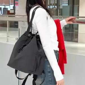 [패션소품] 스트링 무지 겸용 사이드 백팩 투포켓 나일론 숄더백