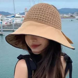 [패션소품] 버킷햇 여행 밀짚모자 여자 코튼 바닷가 리본 여름