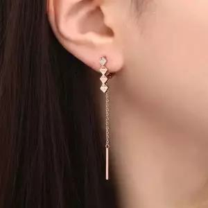 14K 이 금침 체인 스틱 롱 드롭 원터치 귀 생일 여성