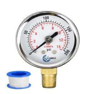 CARBO 인스트루먼트 압력 게이지 크롬 도금 스틸 케이스 건식 0200 psi/kPa 하부 마운트 8 NPT 에어 탱크