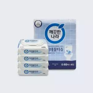 깨끗한나라 비데물티슈 캡형 46매 4입 화장실용물티슈