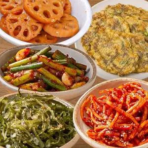 누리웰 반찬 5종 세트(진미채+미역줄기볶음+육전+마늘쫑무침+연근조림)