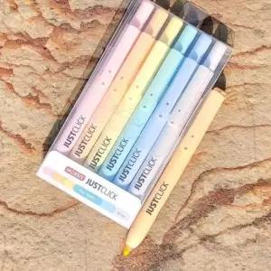 문구반점 모리스 JUSTCLICK 노크식 Slim 형광펜 S-Pastel 6색