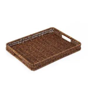 [하프클럽/]라탄 트레이 40x30cm 월넛 사각쟁반 라탄트레이