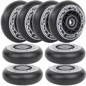 AOWISH 8팩 68MM 인라인 스케이트 휠 야외 아스팔트 포뮬러 공격적인 롤러 블레이드 90A 베어링 ABEC-9 및 플로팅 스페이서(블랙 컬러)가 장착된 하키 교체