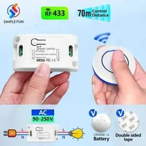 무선 RF43Hz 원격 제어 스위치 AC 110V 220V 10A 릴레이 수신기 및 라이트 램프 팬 ON/OFF 용 라운드 버튼