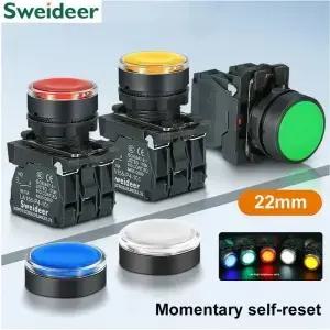 XB4 LED 버튼 스위치 22mm 순간 작동 자동 리셋 전원 푸시 조명 12V 24V 220V 10A 1NO 1NC 빨강 초록