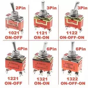 5pcs 토글 스위치 SPST DPDT 250V 15A 래칭 ONOFF ONON ONOFFON 1021 1121 1221 1322 전원 버튼 로커