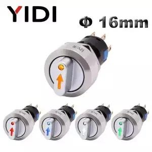 16mm 금속 셀렉터 스위치 2 3 위치 On Off 12V Led 라이트 빨간색 녹색 푸시 버튼 1NO1NC 래칭 SPDT