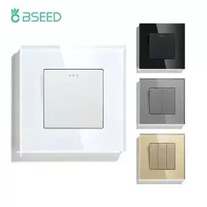 BSEED 기계식 벽 조명 스위치 버튼 1/2/3Gang 1Way 크리스탈 유리 패널 전원 켜기 끄기 250V 흰색 검정색