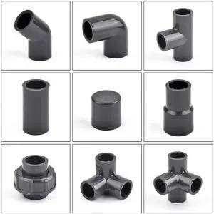 16mm 진한 회색 PVC 커넥터 정원 관개 직접 티 팔꿈치 유니온 수족관 탱크 물 공급 배수 엔드 캡