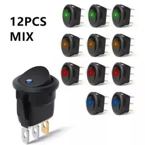 12Pcs 로커 스위치 토글 12v SPST 3 핀 2 위치 ON/Off 파란색 LED 조명 보트