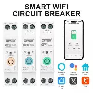 투야 WIFI 스마트 회로 차단기 1P+N 과전압/과전류/전력 보호기 저전압 보호 음성 원격 제어 스위치