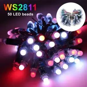 6m 50 비즈 풀 컬러 RGB WS2811 IC 12mm 픽셀 디지털 주소 지정 가능 5V 12V 드림 LED 모듈 IP68 방수 조명