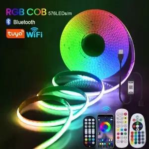 5V Wifi 블루투스 호환 USB RGB COB LED 스트립 조명 24key 원격 제어 키트 576 선형 테이프