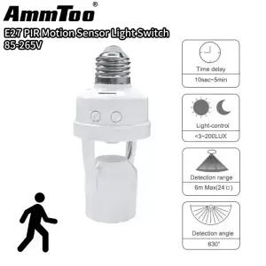 스마트 E27 PIR 모션 센서 전등 스위치 110V 220V 감지기 기본 램프 홀더 럭스 시간 지연 조정 제어 전구