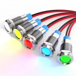 6mm LED 방수 금속 표시 등 신호등 와이어 6V 12V 24V 220V 빨간색/노란색/파란색/녹색/흰색 버튼