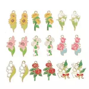 은방울꽃 꽃다발 해바라기 장미 에나멜 DIY 참 장 10개/세트 가방 귀걸이 쥬얼리 제작 수제 펜던트