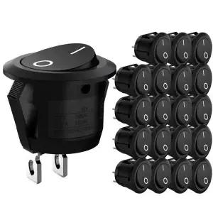 20개 10개 로커 스위치 검정색 온오프 2핀 미니 원형 토글 3A 250V 6A 125V 15MM RV 자동차 트럭 보트용