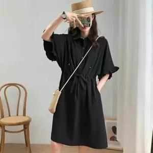 여성 가슴 지퍼 카라 반팔 원피스 1P 임산부 임부복 여름원피스 롱원피스 (WF3B2D7)