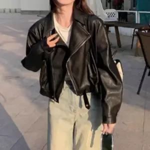 여성 더블카라 집업 레더자켓 미니멀 인조가죽 라이더 아우터