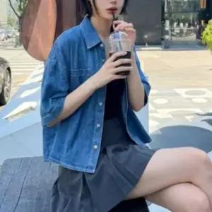루즈핏 크롭 데님 반팔 자켓 청자켓 여름 아우터