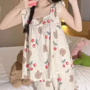 여성 프릴 반바지 잠옷 세트 홈웨어 파자마 여자 여름 실내복