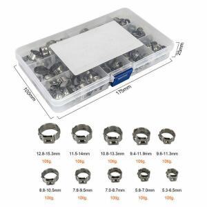 100Pcs O-클립 단일 귀 호스 파이프 클램프 스테인레스 5.3-15.3mm 세트