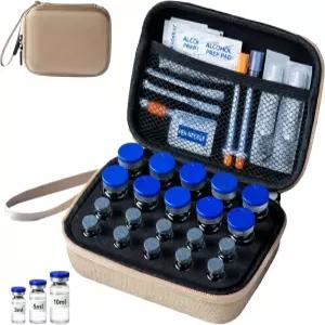 냉장고용 바이알 보관 케이스 1？10ml 펩드 및 인슐린 병 손목 스트랩이 있는 20개의 슬롯 정리함