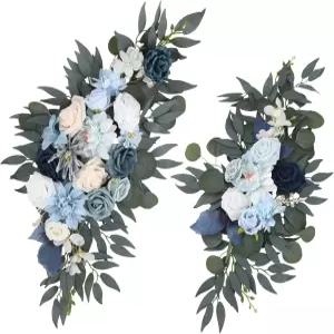 ExaEon 2PCS 인조 웨딩 아치 플라워 31.5인치 및 23.4인치 블루 플로럴 스웨그 배열 소박한 장식 홈 파티