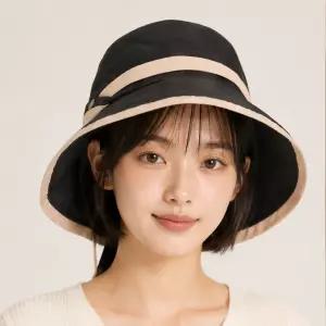 리본 배색 와이드챙 여성 버킷햇 자외선 차단 벙거지 모자 여름 선햇