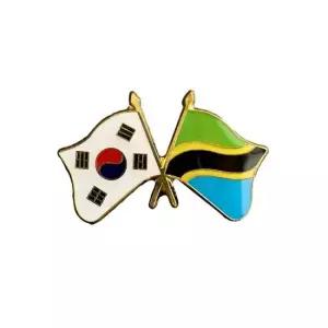 아트박스 로고마크 세계각국의 휘날리는 국기교차뺏지 한국-탄자니아)